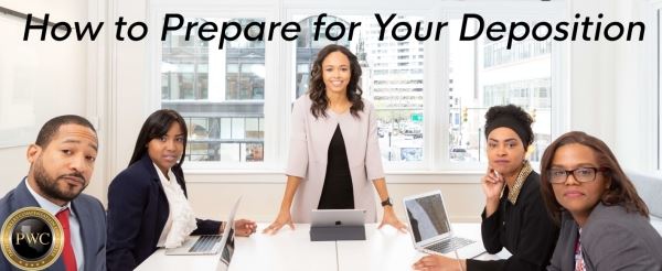 Image text: "How to Prepare for Your Deposition". Image content: professionally dressed group at a conference table. 