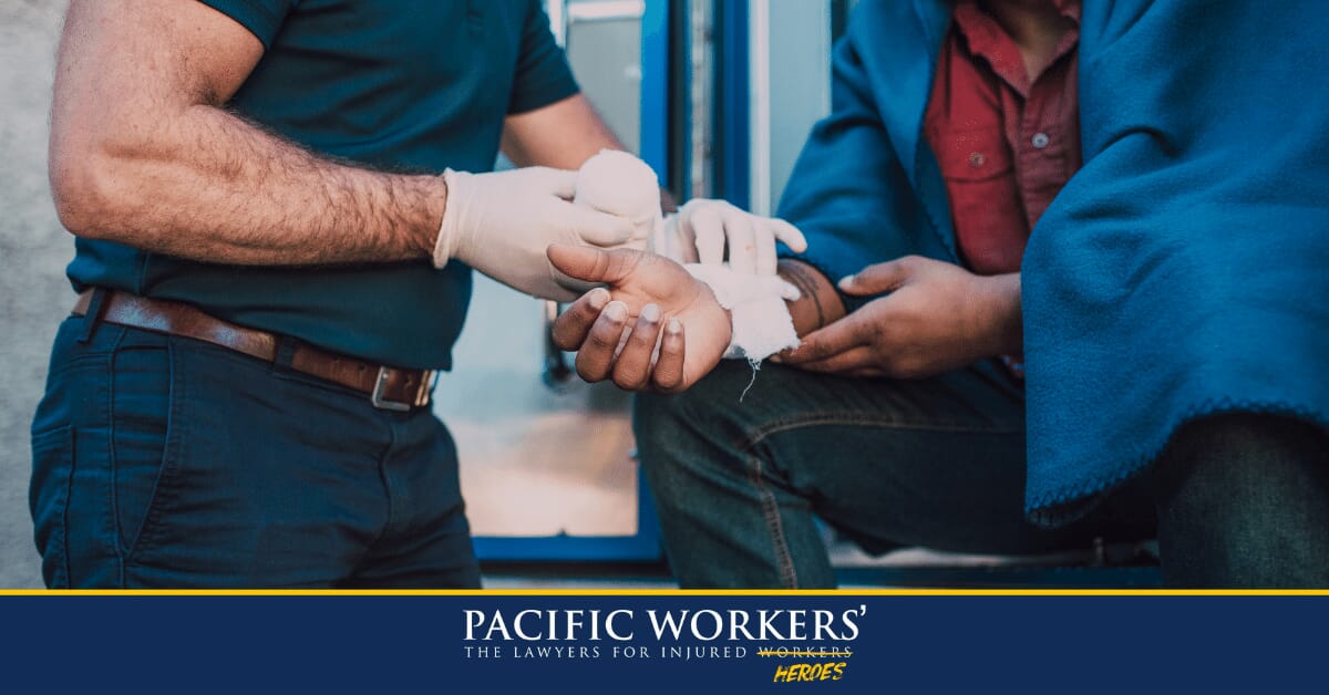 worker with an injury receiving treatment