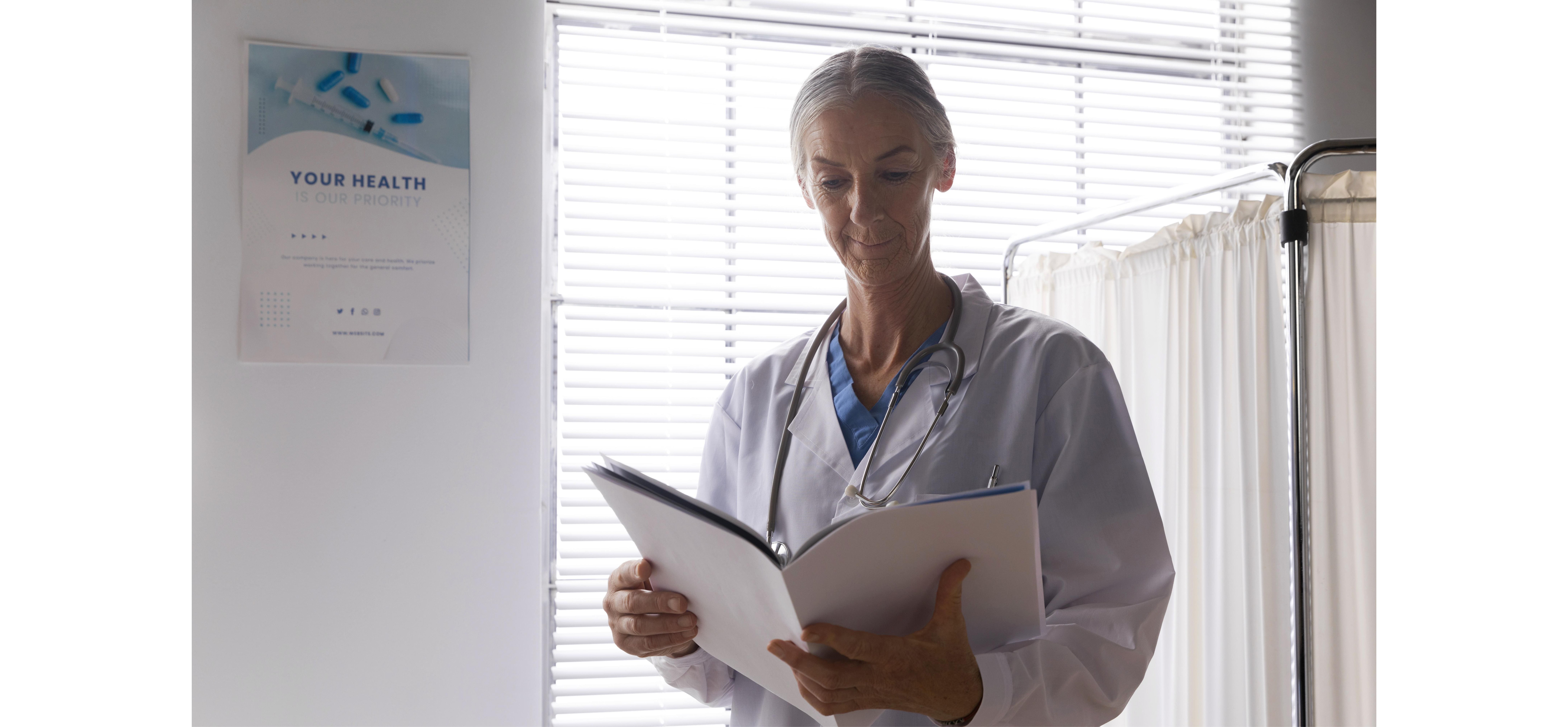 Doctor checking patient records for utilizatin review